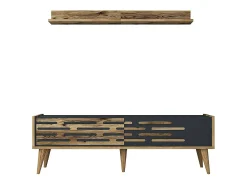 Armário de suporte de TV Daanesta, Aparador de sala, Armário baixo peR TV, Base de parede equipada, 140x45h35 cm, Nogueira e Antracite