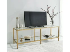 Armário de suporte de TV Dklaasse, Aparador de sala, Armário de TV baixo, Base de parede equipada, 130x40h45 cm, Ouro