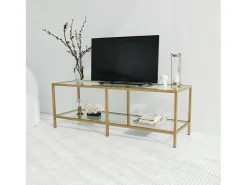 Armário de suporte de TV Dklaasse, Aparador de sala, Armário de TV baixo, Base de parede equipada, 130x40h45 cm, Ouro