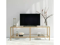 Armário de suporte de TV Dklaasse, Aparador de sala, Armário de TV baixo, Base de parede equipada, 130x40h45 cm, Ouro