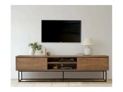 Armário de suporte de TV Dpicon, Aparador de sala, Armário de TV baixo, Base de parede equipada, 180x40h50 cm, Nogueira e Preto