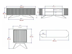 Armário de suporte de TV Desteve, Aparador de sala, Armário de TV baixo, Base de parede equipada, 180x43h60 cm, Carvalho e Branco