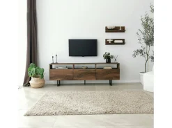 Armário de suporte de TV Dpigin, Aparador de sala, Armário de TV baixo, Base de parede equipada, 170x30h40 cm, Nogueira