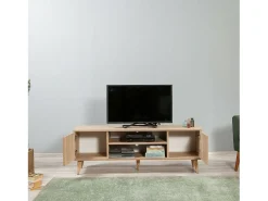 Armário de suporte de TV Dfantacc, Aparador de sala, Armário de TV baixo, Base de parede equipada, 140x40h50 cm, Carvalho e Multicolor