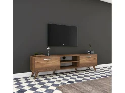 Armário de suporte de TV Dbarar, Aparador de sala, Armário de TV baixo, Base de parede equipada, 180x35h49 cm, Nogueira
