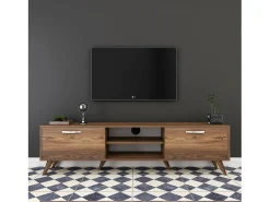 Armário de suporte de TV Dbarar, Aparador de sala, Armário de TV baixo, Base de parede equipada, 180x35h49 cm, Nogueira