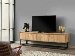 Armário de suporte de TV Dpinat, Aparador de sala, Armário de TV baixo, Base de parede equipada, 180x40h50 cm, Carvalho e Preto