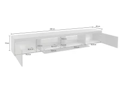 Armário de suporte de TV Dconsigl, Aparador baixo para sala de estar com 3 portas, Base de suporte para TV, 240x40h35 cm, Branco brilhante
