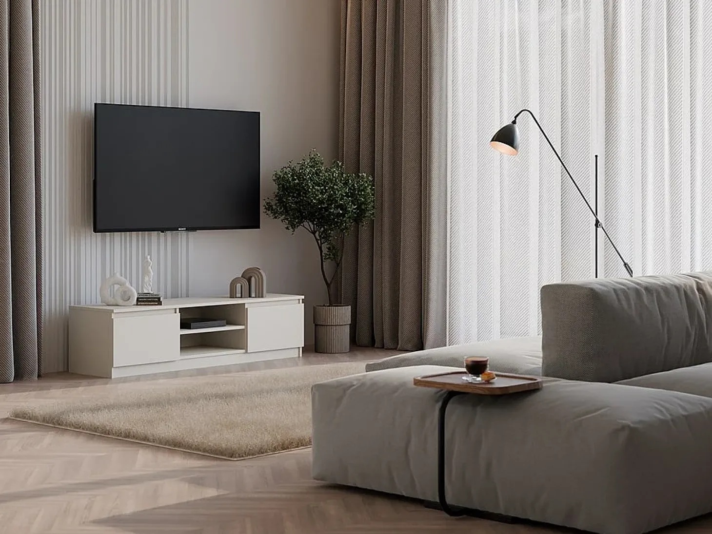Armário de TV: 2 portas, 2 prateleiras, Caxemira, 40 x 36 x 140cm