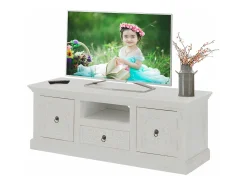 Armário de TV barroco com 2 portas de vidro em MDF cinzento