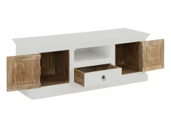 Armário de TV barroco com 2 portas de vidro em MDF cinzento