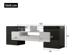 Armário de TV 145cm, branco brilhante, iluminação LED, superfície de vidro elegante