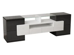 Armário de TV 145cm, branco brilhante, iluminação LED, superfície de vidro elegante