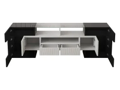 Armário de TV 145cm, branco brilhante, iluminação LED, superfície de vidro elegante