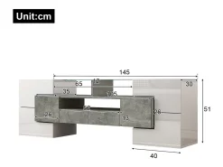 Armário de TV 145cm, branco brilhante, iluminação LED, superfície de vidro elegante