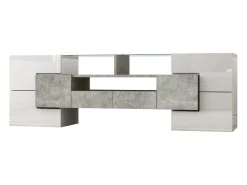 Armário de TV 145cm, branco brilhante, iluminação LED, superfície de vidro elegante