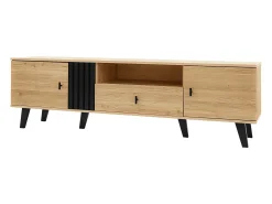 Armário de TV 170cm, Design Madeira & Preto, com gavetas, espaço de armazenamento versátil
