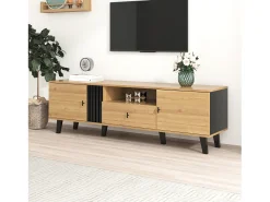 Armário de TV 170cm, Design Madeira & Preto, com gavetas, espaço de armazenamento versátil