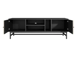 Armário de TV 150cm, Design Preto-Madeira, amplo espaço de armazenamento, moderno e minimalista