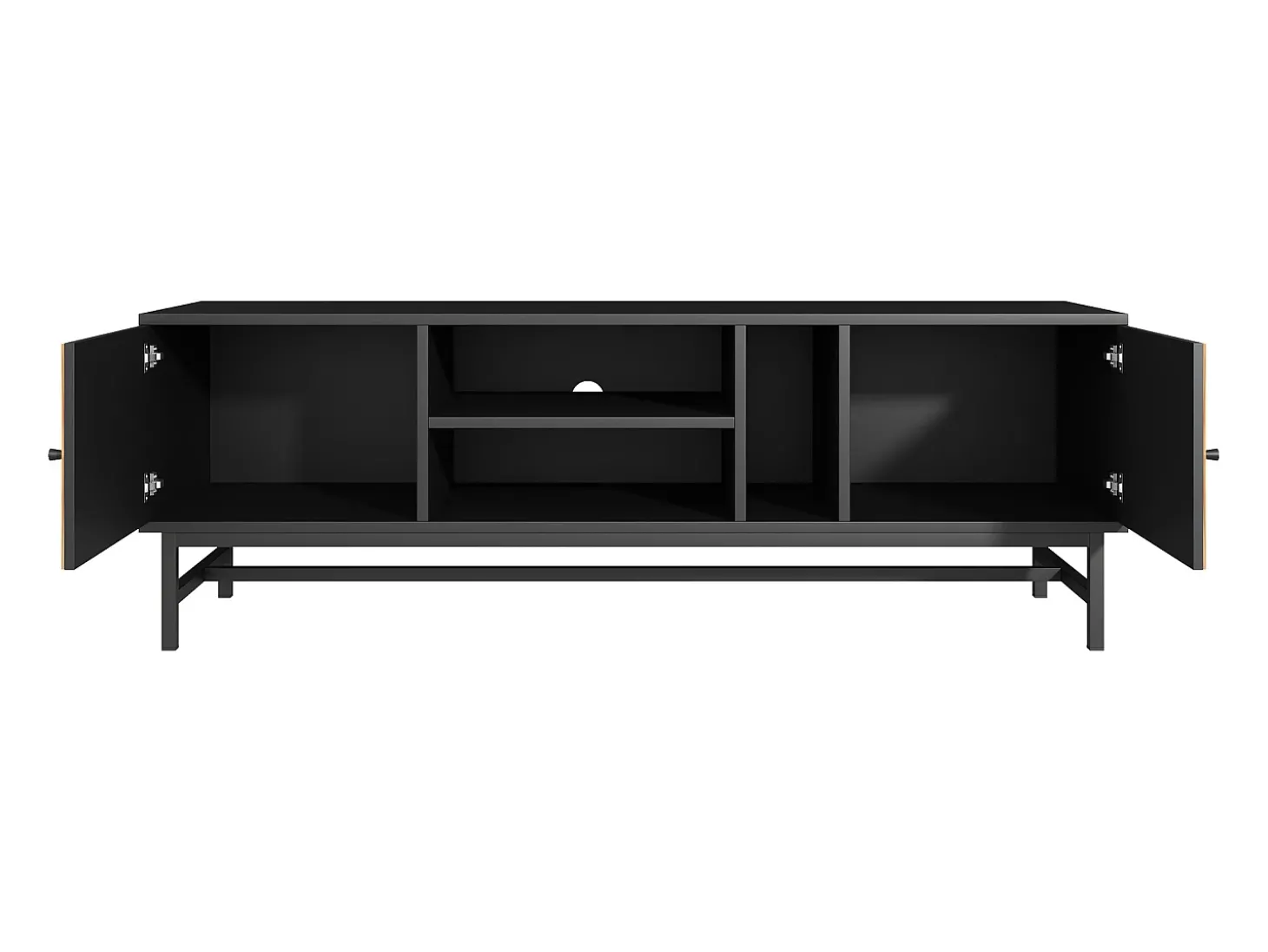 Armário de TV 150cm, Design Preto-Madeira, amplo espaço de armazenamento, moderno e minimalista