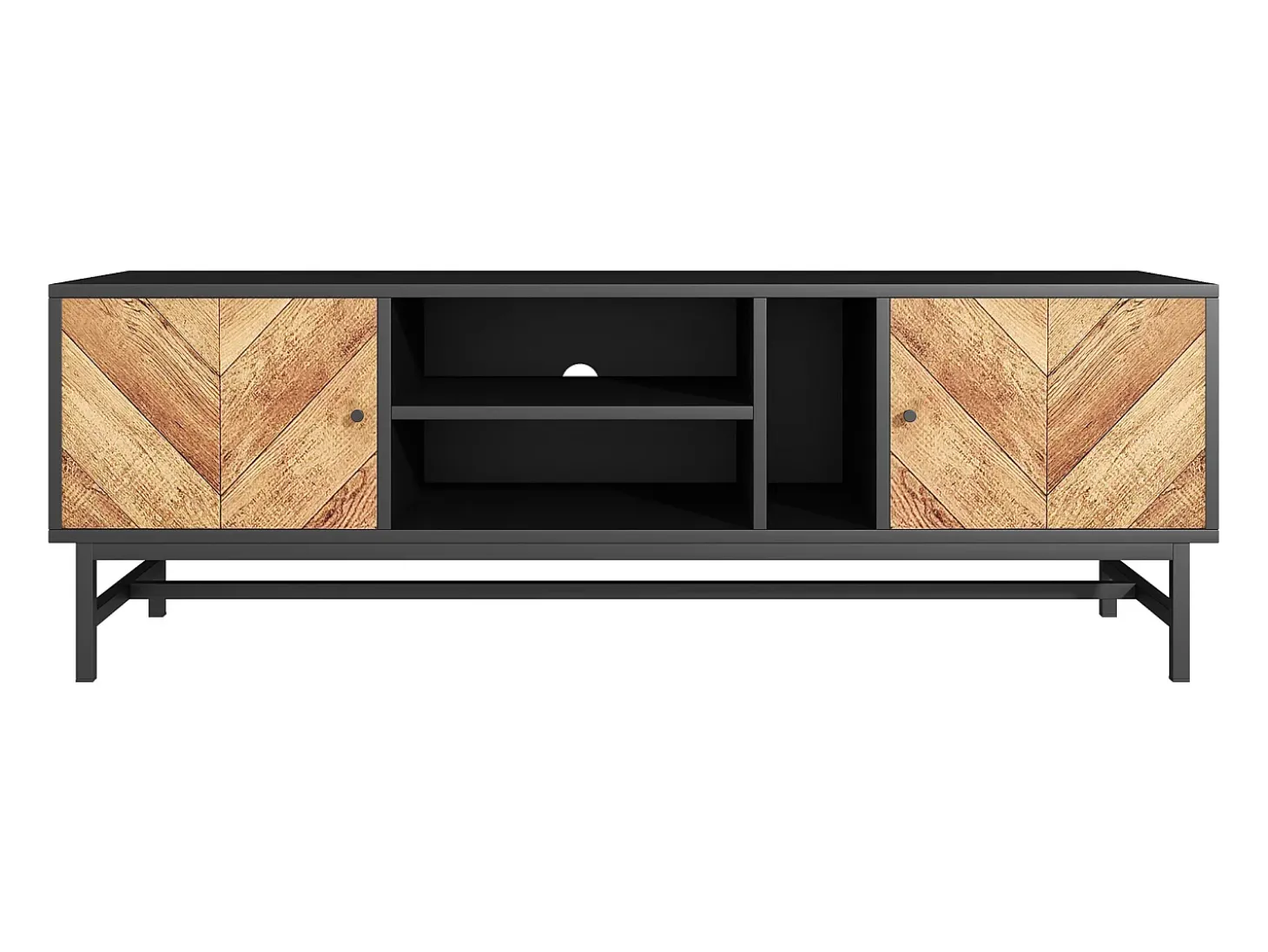 Armário de TV 150cm, Design Preto-Madeira, amplo espaço de armazenamento, moderno e minimalista