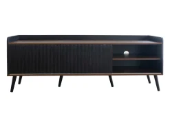 Armário de TV com 2 gavetas, Lowboard H58xL160xP40 cm, Preto & Madeira natural