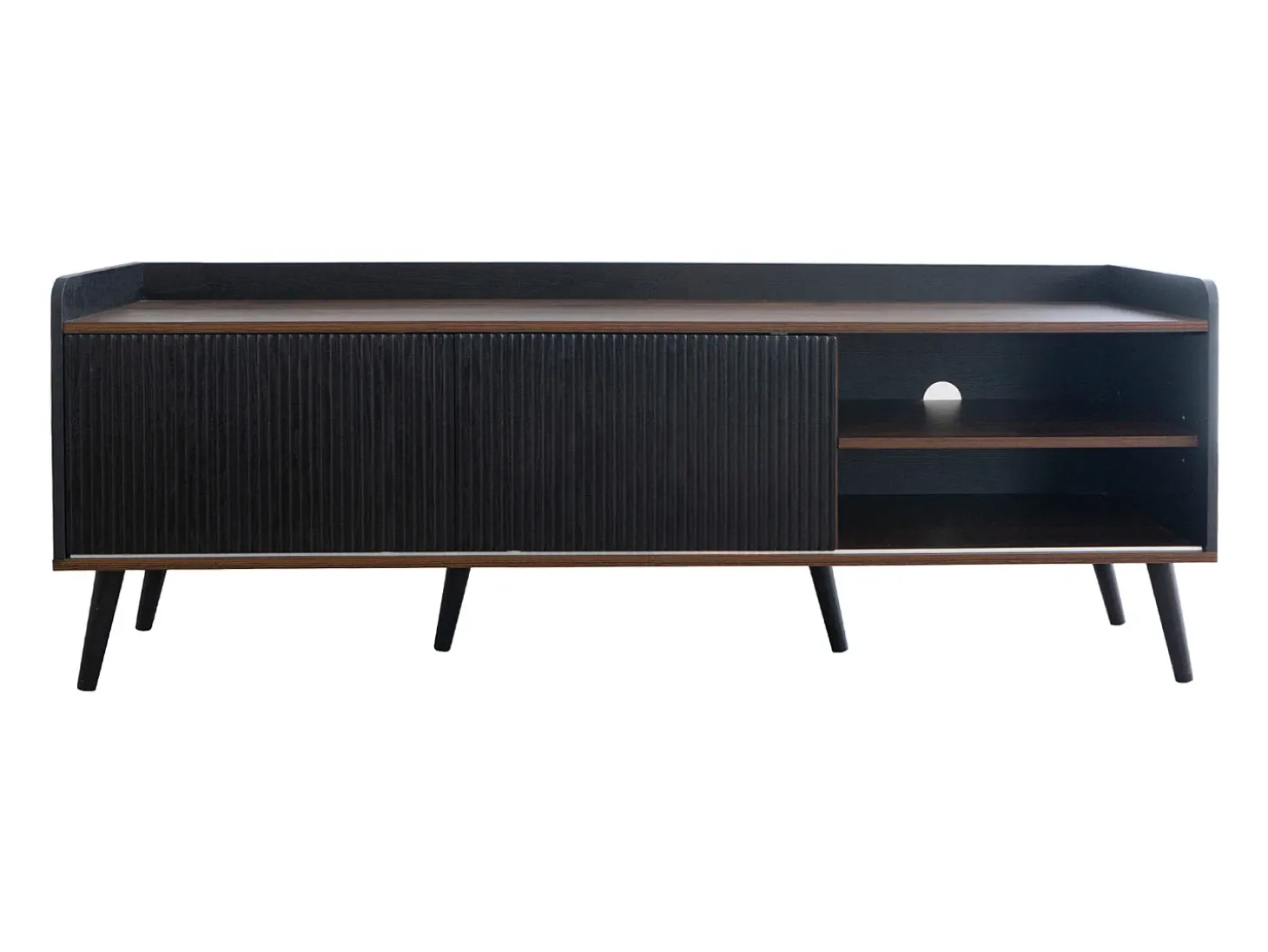 Armário de TV com 2 gavetas, Lowboard H58xL160xP40 cm, Preto & Madeira natural