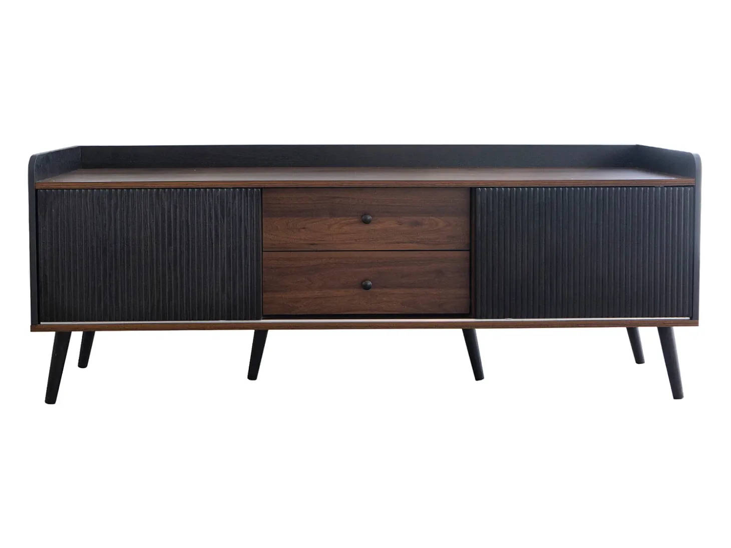 Armário de TV com 2 gavetas, Lowboard H58xL160xP40 cm, Preto & Madeira natural