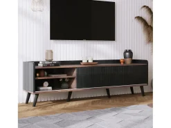 Armário de TV com 2 gavetas, Lowboard H58xL160xP40 cm, Preto & Madeira natural