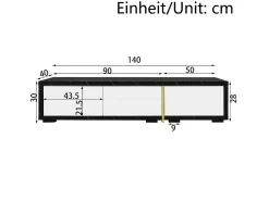 Armário de TV com comprimento variável 140-260cm, giratório, efeito de mármore, decorações douradas