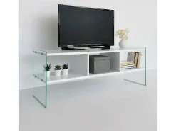 Armário de TV Dbennace, Aparador de sala, Armário de TV baixo, Base de parede equipada, 120x35h45 cm, Branco