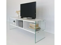 Armário de TV Dbennace, Aparador de sala, Armário de TV baixo, Base de parede equipada, 120x35h45 cm, Branco