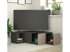 Armário de TV Dfallett, Aparador de sala, Armário de TV baixo, Base de parede equipada, 90x92h32 cm, Antracite e Bege