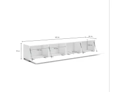 Armário de TV Dfalzeran, Aparador de sala, Armário de TV baixo, Base de parede equipada, Made in Italy, 225x38h39 cm, Branco brilhante