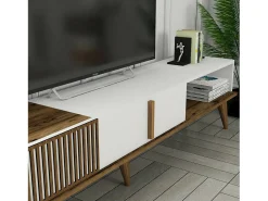 Armário de TV Dfirican, Aparador de sala, Armário de TV baixo, Base de parede equipada, 180x35h40 cm, Nogueira e Branco