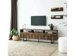 Armário de TV Dflabore, CrEdência de sala de estar, Armário baixo para TV, Base de parede equipada, 170x30h40 cm, Noz