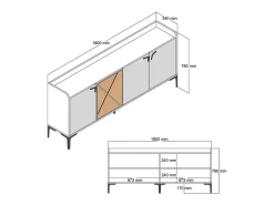 Armário de TV Dilici, Aparador de sala, Armário de TV baixo, Base de parede equipada, 180x35 h78 cm, Nogueira e mármore branco