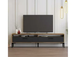 Armário de TV Dkumbull, Aparador de sala, Armário de TV baixo, Base de parede equipada, 180x47h35 cm, Nogueira e Antracite
