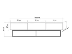 Armário de TV Dlapadul, Aparador de sala, Armário baSso para TV, Base de parede equipada, 180x40h50 cm, Noz e Preto