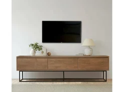 Armário de TV Dlapadul, Aparador de sala, Armário baSso para TV, Base de parede equipada, 180x40h50 cm, Noz e Preto