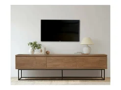 Armário de TV Dlapadul, Aparador de sala, Armário baSso para TV, Base de parede equipada, 180x40h50 cm, Noz e Preto