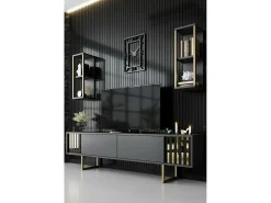 Armário de TV Dliveran, Aparador de sala, Armário de TV baixo, Base de parede equipada, 180x30h48 cm, Antracite e Preto