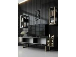Armário de TV Dliveran, Aparador de sala, Armário de TV baixo, Base de parede equipada, 180x30h48 cm, Antracite e Preto