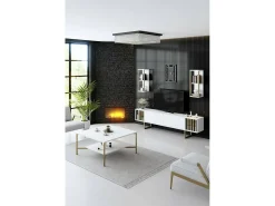 Armário de TV Dliveran, Aparador de sala, Armário de TV baixo, Base de parede equipada, 180x30h48 cm, Preto e branco