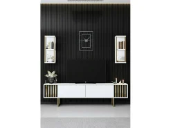 Armário de TV Dliveran, Aparador de sala, Armário de TV baixo, Base de parede equipada, 180x30h48 cm, Preto e branco