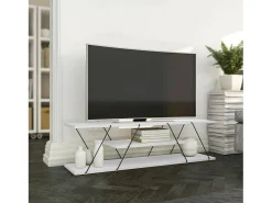 Armário de TV Dmustaph, Aparador de sala, Armário de TV baixo, Base de parede equipada, 120x30h33 cm, Preto e branco