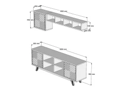 Armário de TV Dpandolf, Aparador de sala, Armário de TV baixo, Base de parede equipada, 160x35h56 cm, Nogueira e Branco