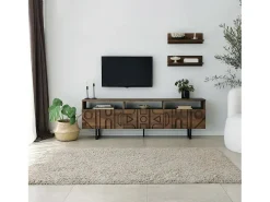 Armário de TV Dpatrici, Aparador de sala, Armário de TV baixo, Base de parede equipada, 170x30h40 cm, Nogueira