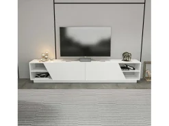 Armário de TV Dpazienz, Aparador de sala, Armário de TV baixo, Base de parede equipada, 240x37h47 cm, Branco