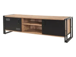 Armário de TV Dperott,Aparador de sala, Armário de TV baixo, Base de parede equipada, 180x45h50 cm, Carvalho e Preto